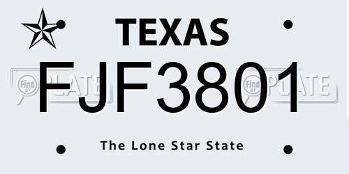 FJF3801 Texas License Plate