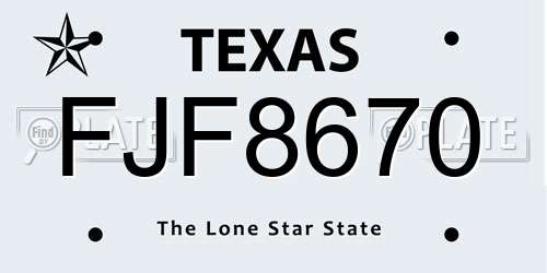 FJF8670 Texas License Plate