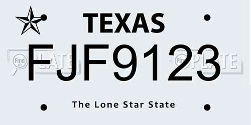 FJF9123 Texas License Plate