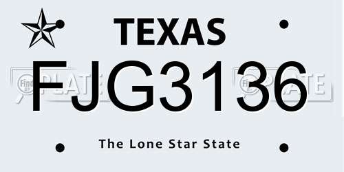 FJG3136 Texas License Plate