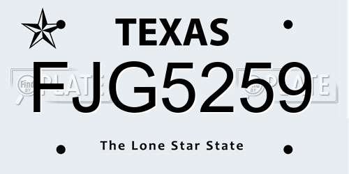 FJG5259 Texas License Plate