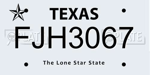 FJH3067 Texas License Plate