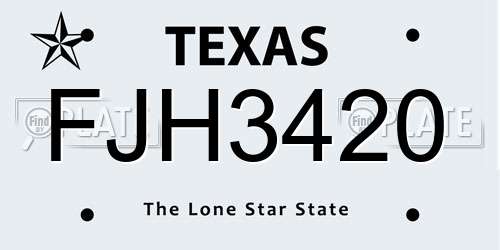 FJH3420 Texas License Plate