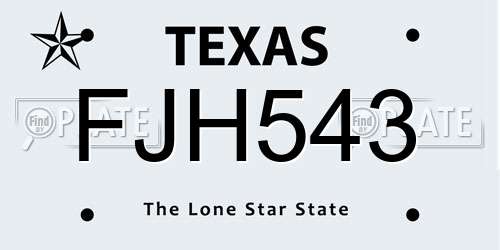 FJH543 Texas License Plate