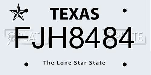 FJH8484 Texas License Plate