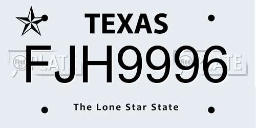 FJH9996 Texas License Plate