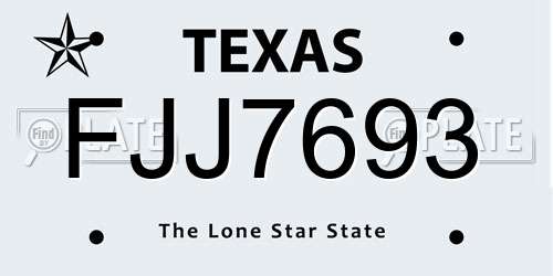 FJJ7693 Texas License Plate