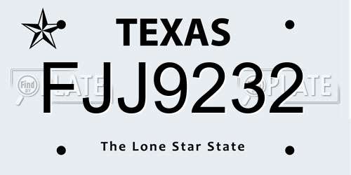 FJJ9232 Texas License Plate