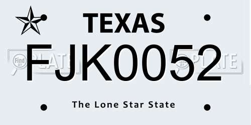FJK0052 Texas License Plate