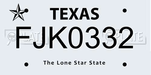 FJK0332 Texas License Plate