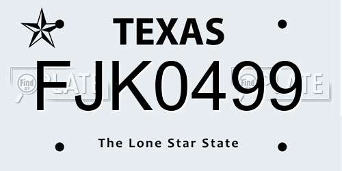 FJK0499 Texas License Plate