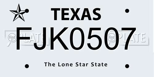 FJK0507 Texas License Plate