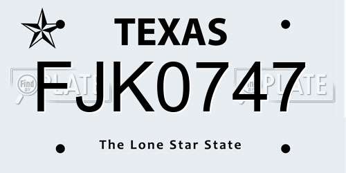 FJK0747 Texas License Plate