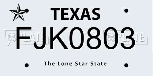 FJK0803 Texas License Plate