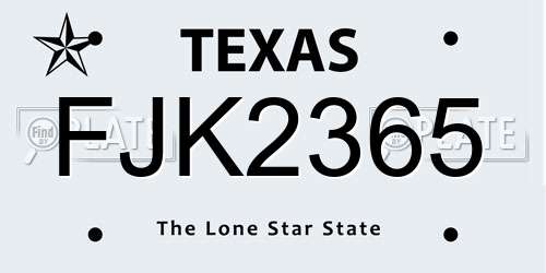 FJK2365 Texas License Plate