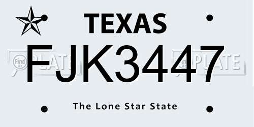 FJK3447 Texas License Plate