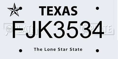 FJK3534 Texas License Plate