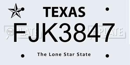 FJK3847 Texas License Plate