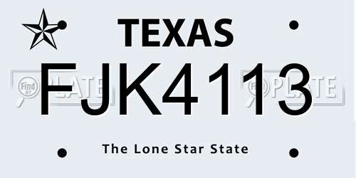 FJK4113 Texas License Plate