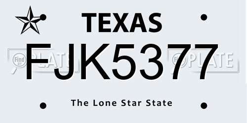 FJK5377 Texas License Plate