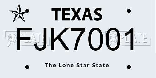 FJK7001 Texas License Plate