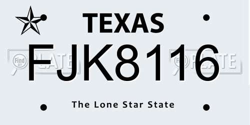 FJK8116 Texas License Plate