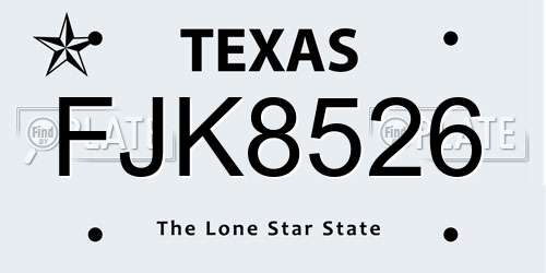 FJK8526 Texas License Plate