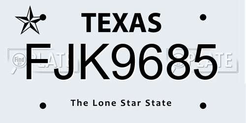 FJK9685 Texas License Plate