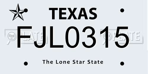 FJL0315 Texas License Plate