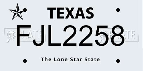FJL2258 Texas License Plate
