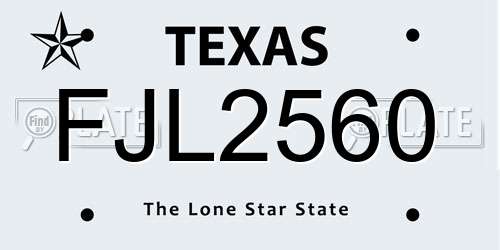 FJL2560 Texas License Plate