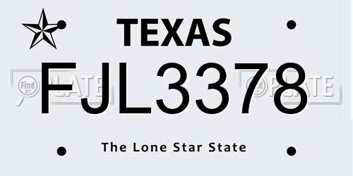FJL3378 Texas License Plate