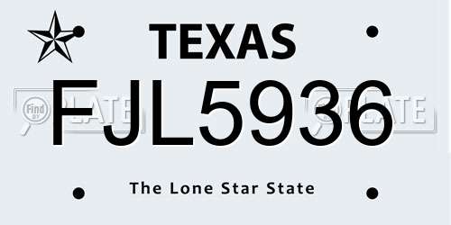 FJL5936 Texas License Plate
