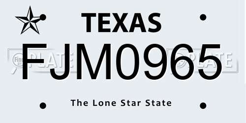 FJM0965 Texas License Plate