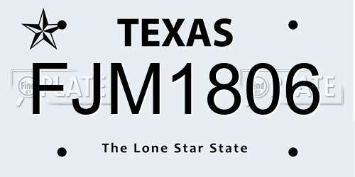 FJM1806 Texas License Plate