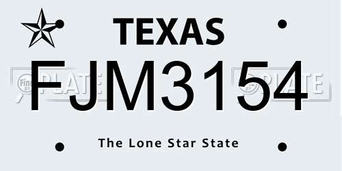 FJM3154 Texas License Plate