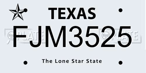 FJM3525 Texas License Plate