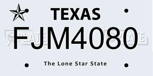 FJM4080 Texas License Plate