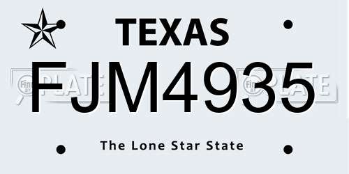 FJM4935 Texas License Plate