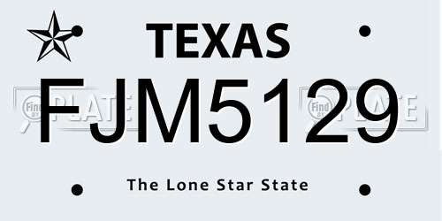 FJM5129 Texas License Plate