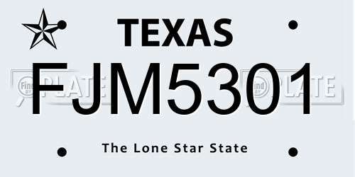 FJM5301 Texas License Plate