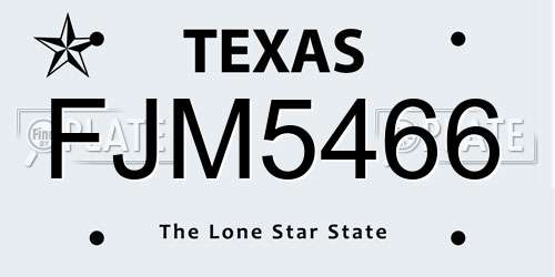 FJM5466 Texas License Plate