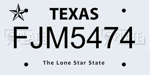FJM5474 Texas License Plate