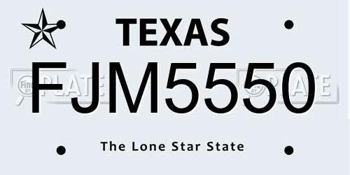 FJM5550 Texas License Plate