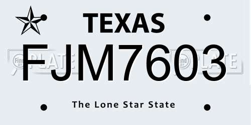 FJM7603 Texas License Plate