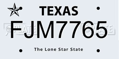 FJM7765 Texas License Plate