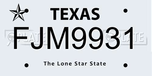 FJM9931 Texas License Plate