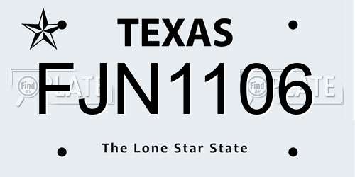 FJN1106 Texas License Plate