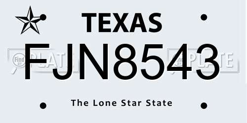 FJN8543 Texas License Plate