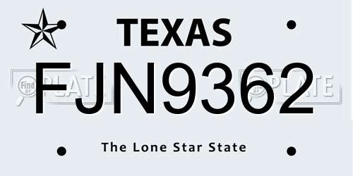 FJN9362 Texas License Plate